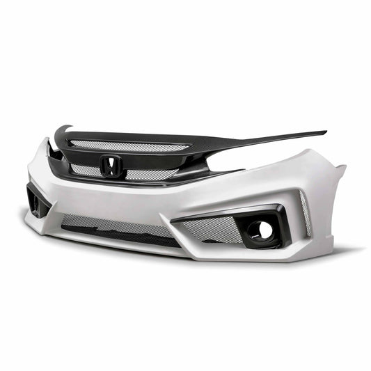 Tt-Style Fibreglass/Carbon Fibre Front Bumper For 2016-2021 Honda Civic 4 Dr