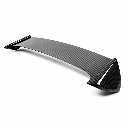 STI-style carbon fiber rear spoiler for 2008-2014 Subaru WRX/STi HB, with cut-out for factory brake light.